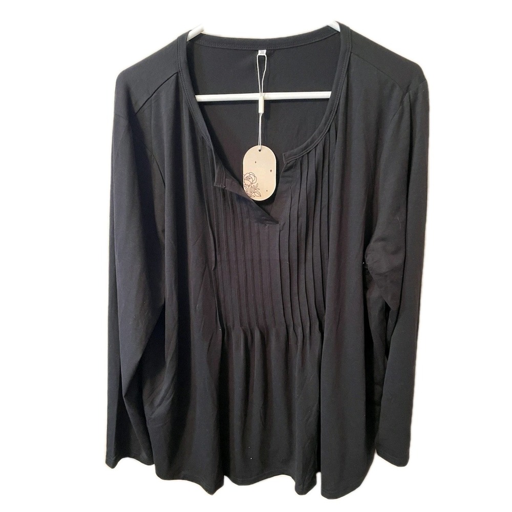 NWT  Black Tunic V Neck with Front Pleating Modest‎ Stretch Boho Chic Size 3X.